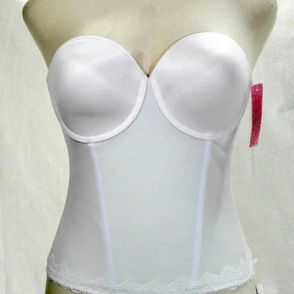 32D Jezebel 30242 Lace Attraction‎ Bustier Long Line UW Bridal Bra White NWT